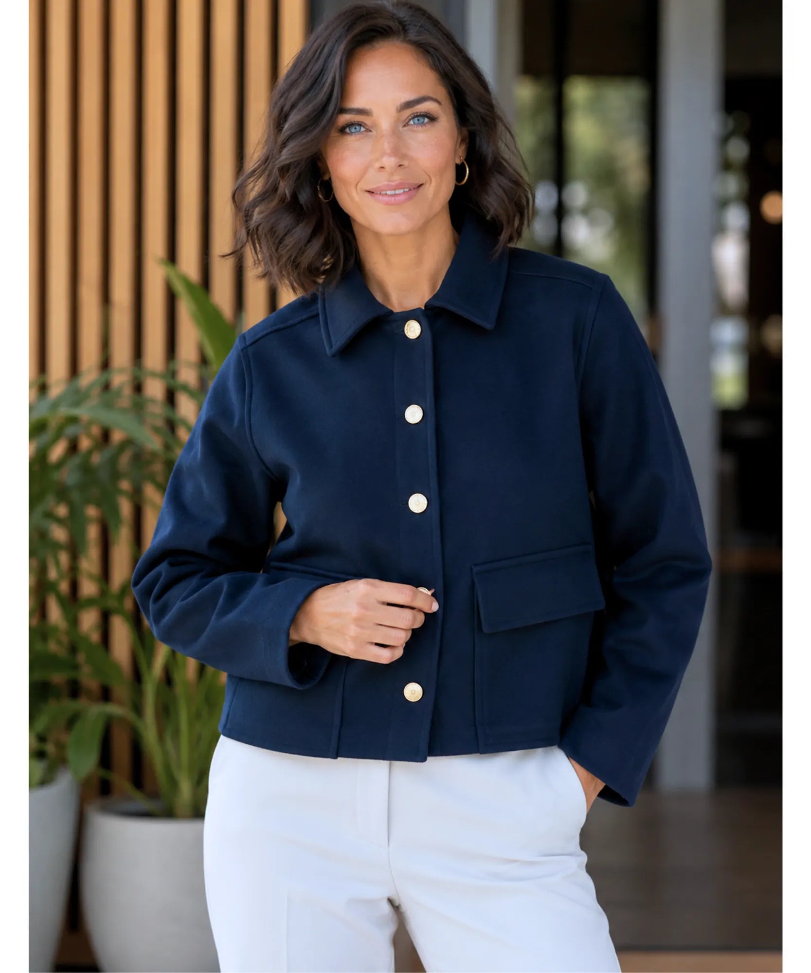 Comprar Jaqueta Feminina Alfaiataria Bouclê Botões Dourados Elegante Versátil Trabalho Social barato ANELLIMN