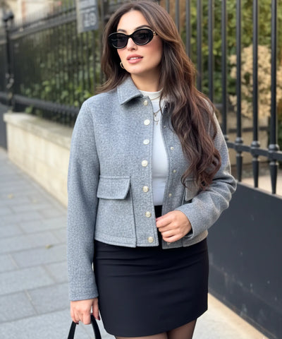 Jaqueta Feminina Alfaiataria Bouclê Elegante Botões | Sky