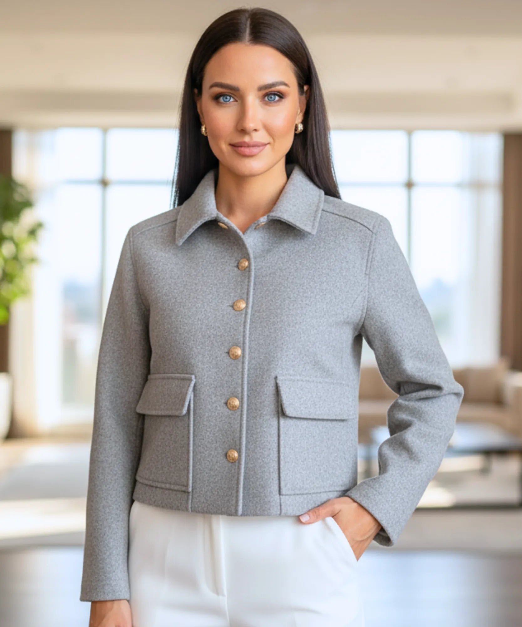 Comprar Jaqueta Feminina Alfaiataria Bouclê Botões Dourados Elegante Versátil Trabalho Social barato ZARA
