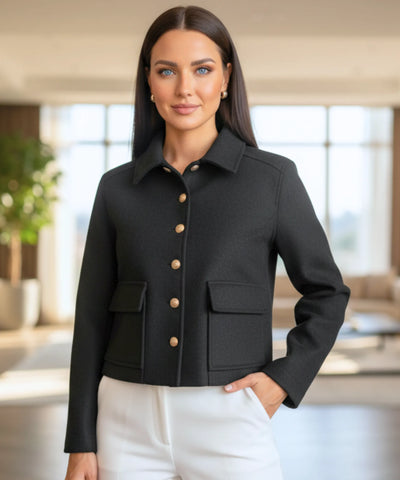 Jaqueta Feminina Alfaiataria Bouclê Elegante Botões | Sky