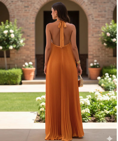 Vestido Longo Festa Frente Única Plissado Elegante Social | Flor