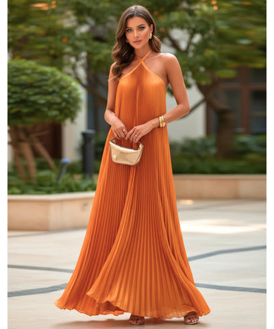 Comprar vestido longo festa frente única plissado halter neck casamento formatura madrinha barato em promoção ZARA
