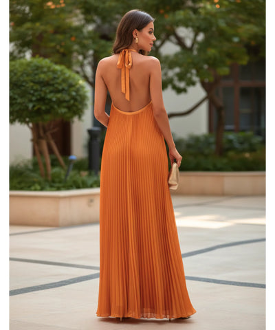 Comprar vestido longo festa frente única plissado halter neck casamento formatura madrinha barato em promoção ZARA
