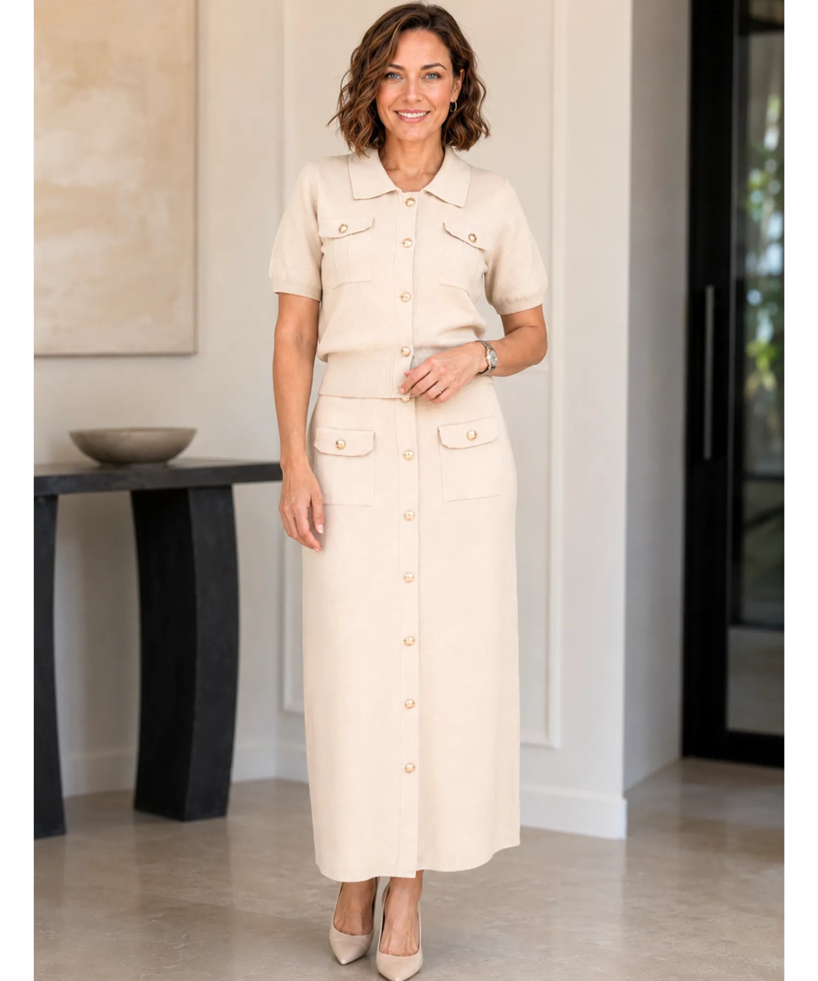 Comprar  Conjunto Tricot Feminino com Saia e Blusa Eleganteem promoção ANELLIMN