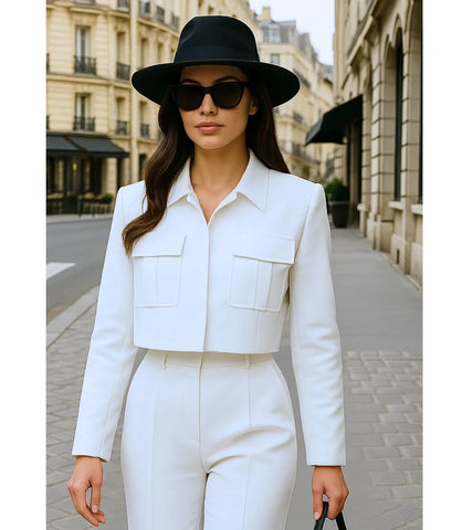 Comprar Conjunto Feminino Alfaiataria com Blazer Cropped de Linho Branco ZARA
