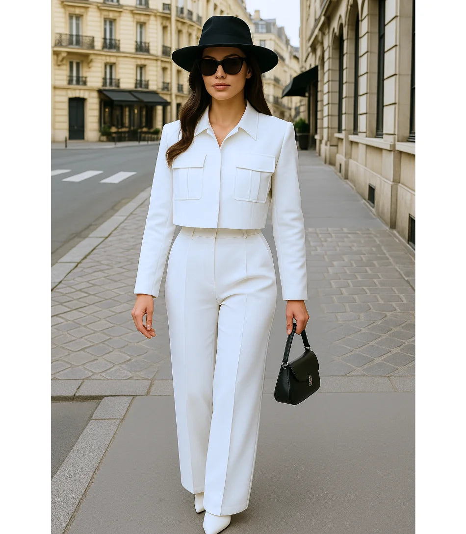 Comprar Conjunto Feminino Alfaiataria com Blazer Cropped de Linho Branco ZARA
