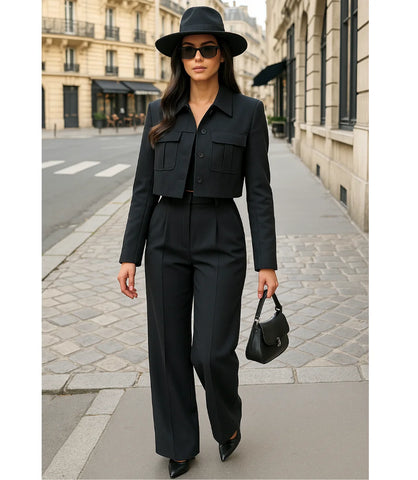 Comprar Conjunto Feminino Alfaiataria com Blazer Cropped de Linho Preto ZARA
