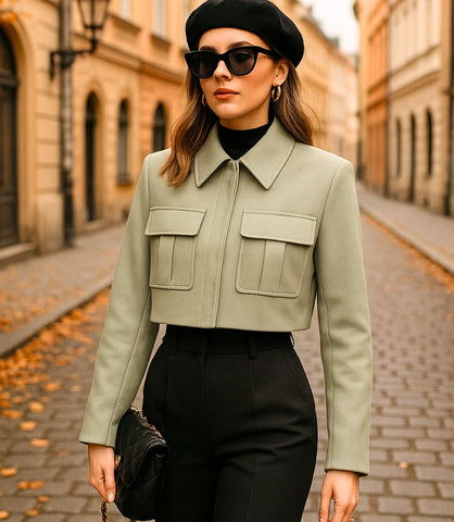 Comprar Conjunto Feminino Alfaiataria com Blazer Cropped de Linho Verde ZARA
