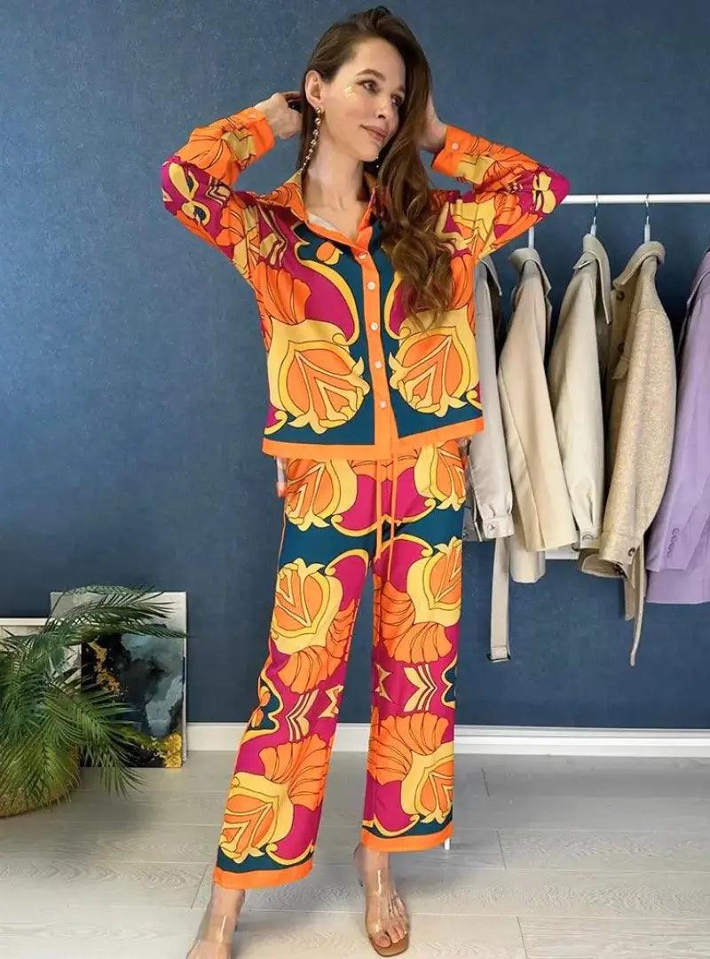 Conjunto Feminino Calça e Camisa Estampada Snow Anellimn