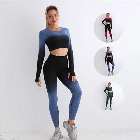 Conquiste o estilo ativo com nosso Conjunto Fitness Feminino. Cintura alta, design sem costura, cores gradientes. Vista-se para o sucesso!