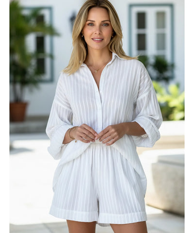 Conjunto Feminino Camisa Oversized e Shorts Algodão Casual | Celi