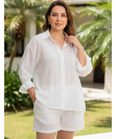 Conjunto Feminino Camisa Oversized e Shorts Algodão Casual | Celi