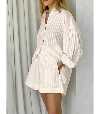 Conjunto Feminino Camisa Oversized e Shorts Algodão para Look Casual
