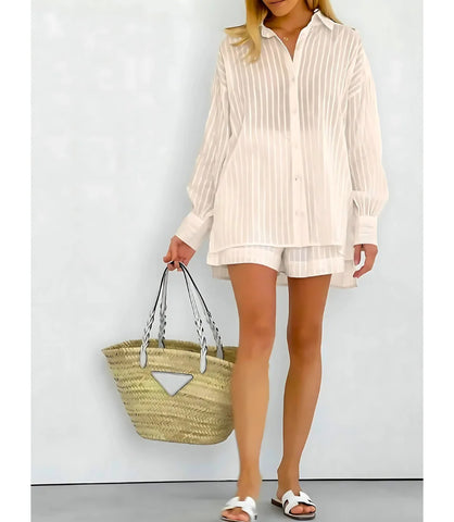 Conjunto Feminino Camisa Oversized e Shorts Algodão para Look Casual