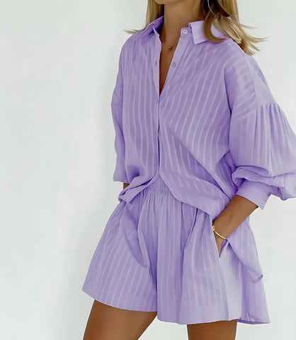 Conjunto Feminino Camisa Oversized e Shorts Algodão para Look Casual