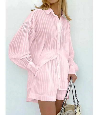 Conjunto Feminino Camisa Oversized e Shorts Algodão para Look Casual