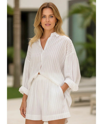 Conjunto Feminino Camisa Oversized e Shorts Algodão Casual | Celi