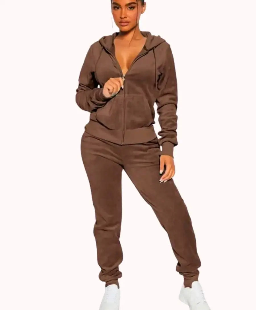 Comprar melhor Conjunto de Moletom Feminino Veludo - Elegância urbana em veludo raposa prateado. Ideal para inverno. Conforto e estilo em cada detalhe. Anellimn