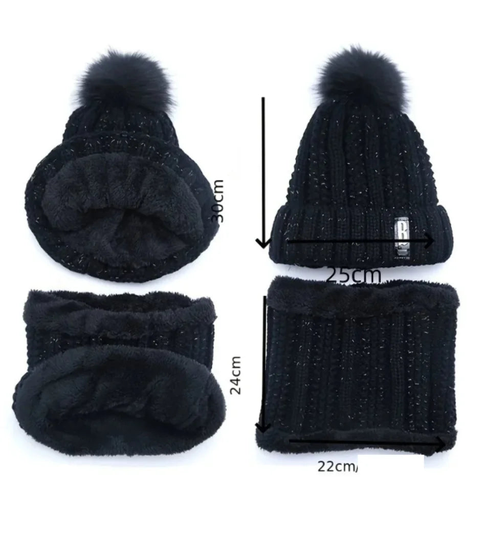 Gorro Feminino de Crochê e Cachecol em malha de lã tricotada, elegância e conforto para o inverno.