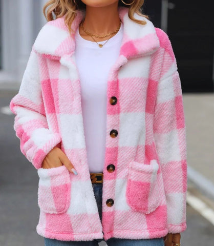 Jaqueta Feminina Teddy Xadrez Pelúcia Conforto Inverno | Lenon