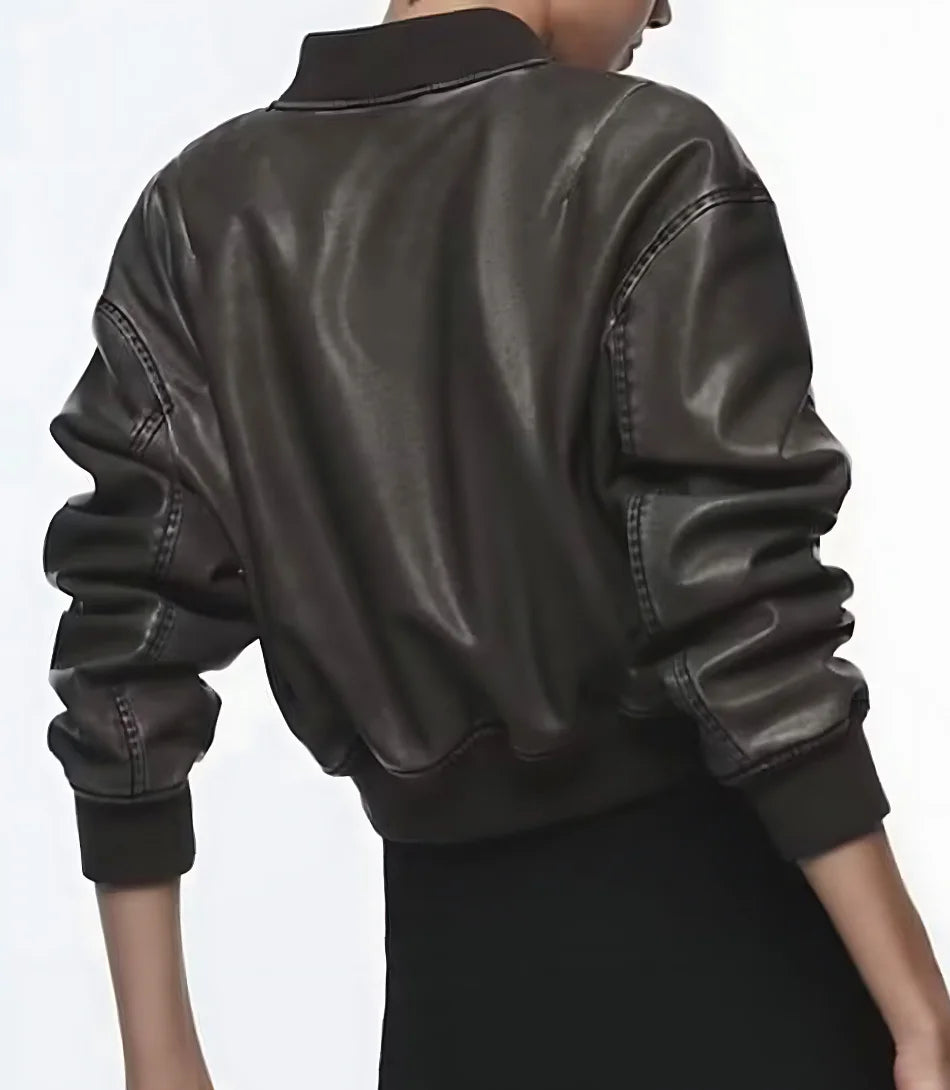 Comprar Jaqueta Bomber Feminina de Couro marrom