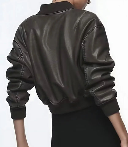 Comprar Jaqueta Bomber Feminina de Couro marrom