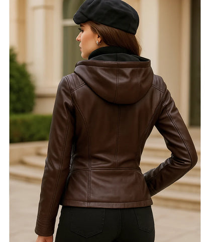 Jaqueta Couro Ecológico Feminina Capuz Casual para Inverno | Fefa