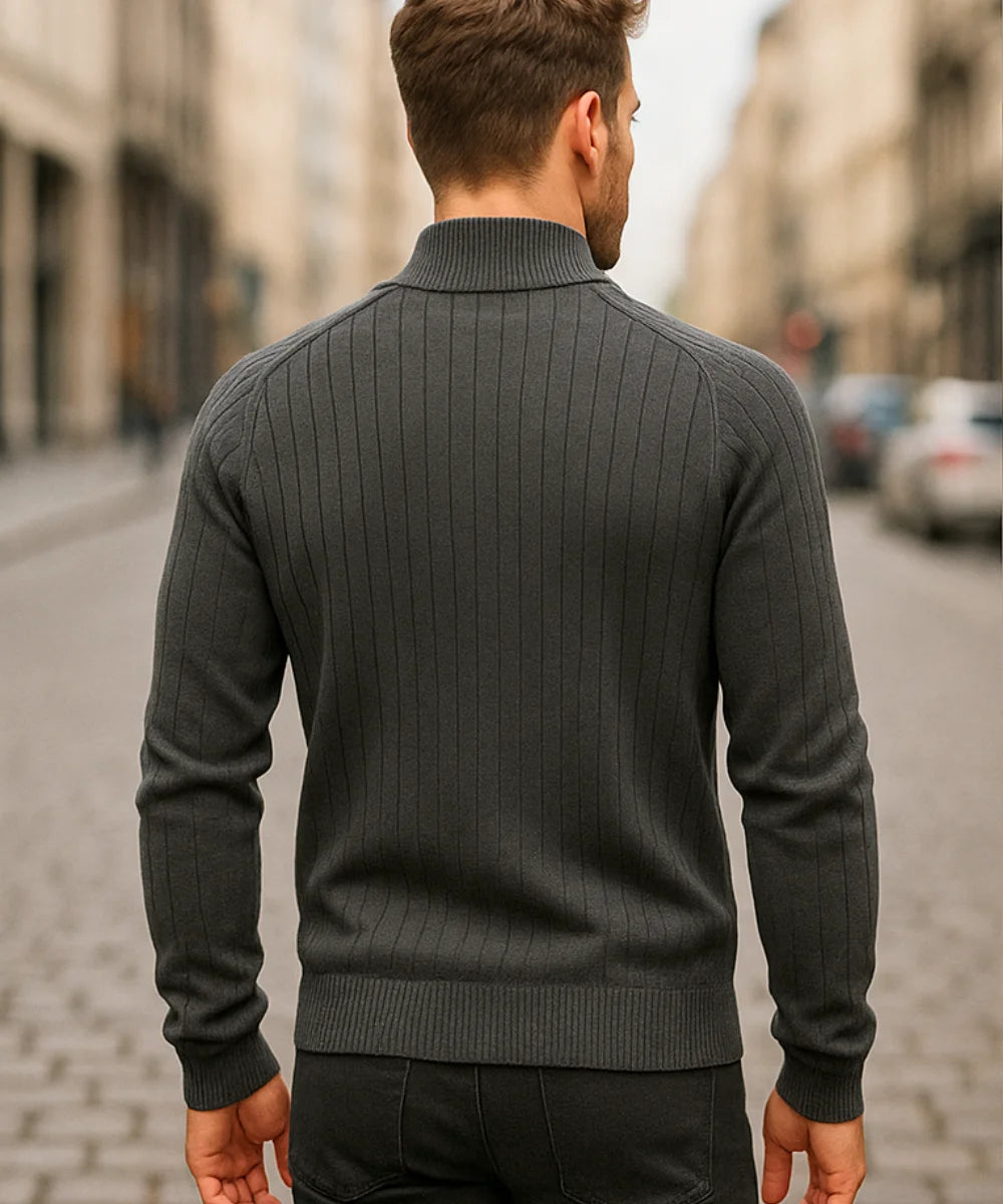 Comprar jaqueta masculina tricot texturizada com zíper para looks casuais elegantes no inverno com conforto e caimento impecável