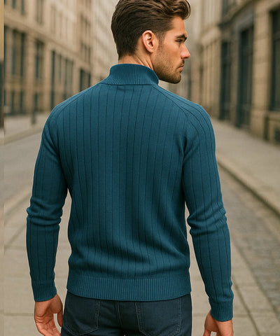 Comprar jaqueta masculina tricot texturizada com zíper para looks casuais elegantes no inverno com conforto e caimento impecável