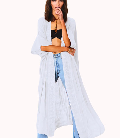 Kimono Longo Feminino Boho com Renda em Algodão Leve | Ves