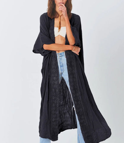 Kimono Longo Feminino Boho com Renda em Algodão Leve | Ves