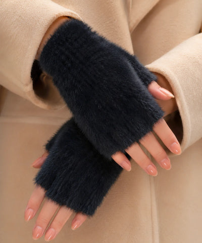 Luva Feminina de Inverno Sem Dedos de Pelúcia Macia lilás 