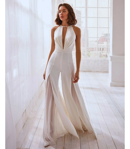 Macacão Branco Feminino Elegante com Bordado nas Costas | Loli