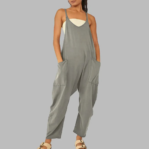 Moda Verão: Macacão Jogger Feminino Casual com Gola V e Bolsos Grandes