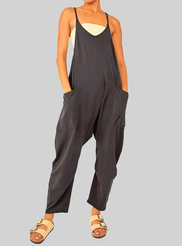 Moda Verão: Macacão Jogger Feminino Casual com Gola V e Bolsos Grandes
