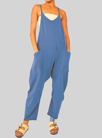 Moda Verão: Macacão Jogger Feminino Casual com Gola V e Bolsos Grandes