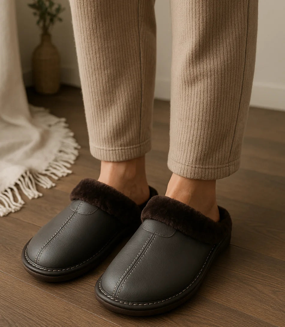 Pantufa Fechada Forrada com Pelúcia Térmica e Solado Antiderrapante