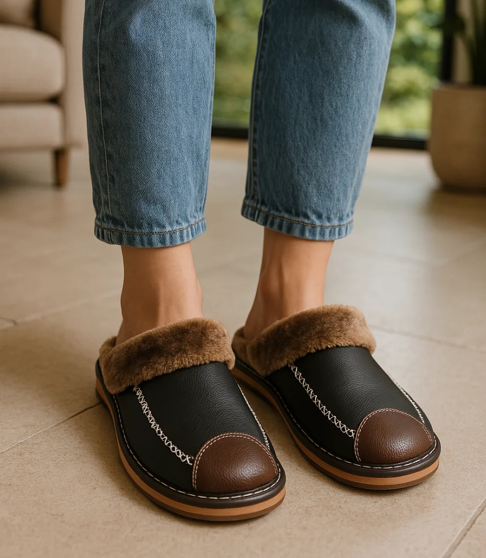 Pantufa Fechada Forrada com Pelúcia Térmica e Solado Antiderrapante