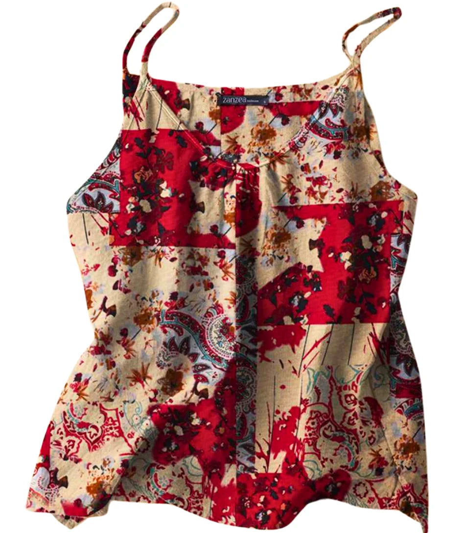 Regata Feminina Estampada com Alça Fina em tecido leve e design vibrante, ideal para dias de verão.