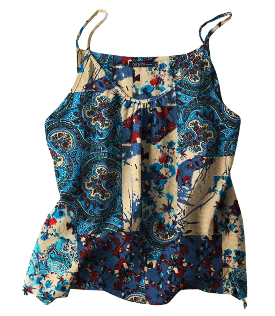 Regata Feminina Estampada com Alça Fina em tecido leve e design vibrante, ideal para dias de verão.