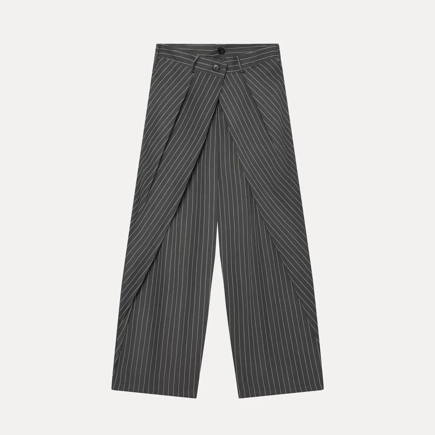 Comprar Calça Alfaiataria Wide Leg Feminina cintura alta com sobreposição frontal barato em promoção ANELLIMN