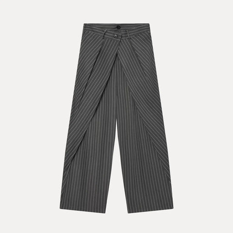 Comprar Calça Alfaiataria Wide Leg Feminina cintura alta com sobreposição frontal barato em promoção ANELLIMN