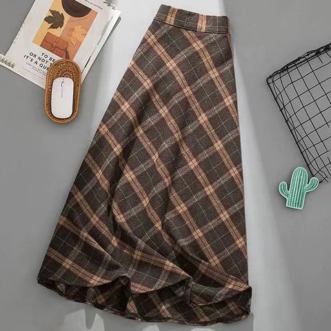 Saia Xadrez Midi Lã Premium Cintura Alta Feminina | Konen