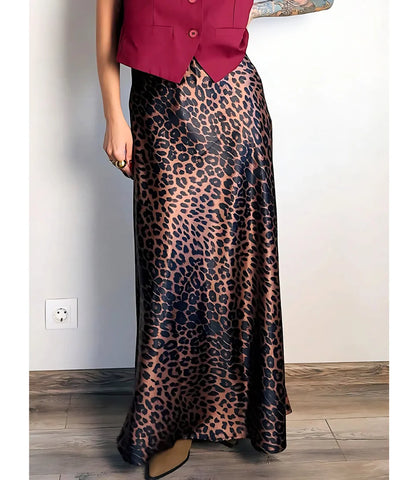 Saia Midi Cetim Animal Print Feminina Elegante | Ariana