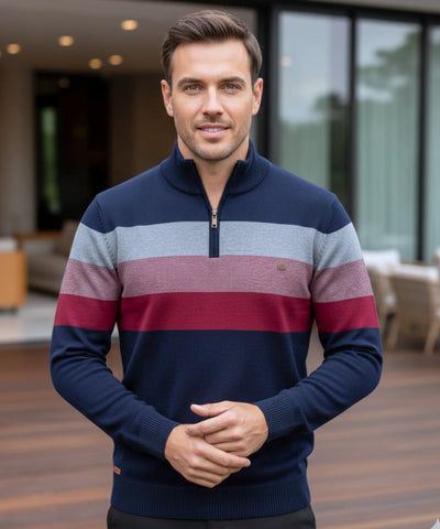 Comprar suéter masculino tricot zíper listrado inverno elegante moderno premium em promoção ZARA