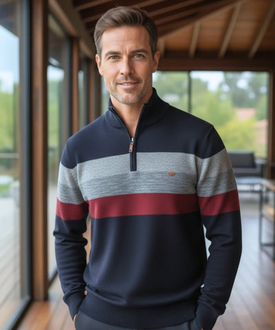 Comprar suéter masculino tricot zíper listrado inverno elegante moderno premium em promoção ZARA