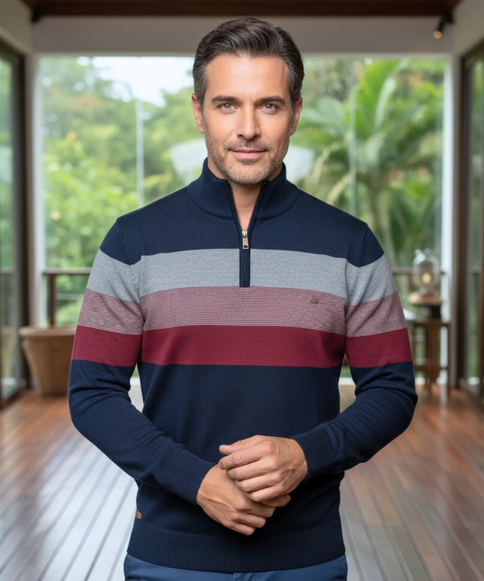 Comprar suéter masculino tricot zíper listrado inverno elegante moderno premium em promoção ZARA