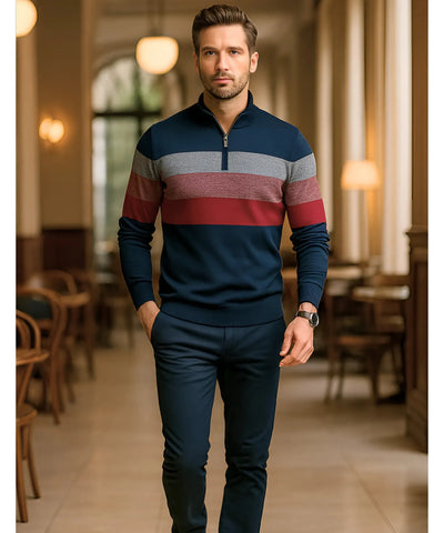 Comprar suéter masculino tricot zíper listrado inverno elegante moderno premium em promoção ZARA
