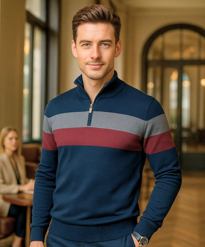 Comprar suéter masculino tricot zíper listrado inverno elegante moderno premium em promoção ZARA

