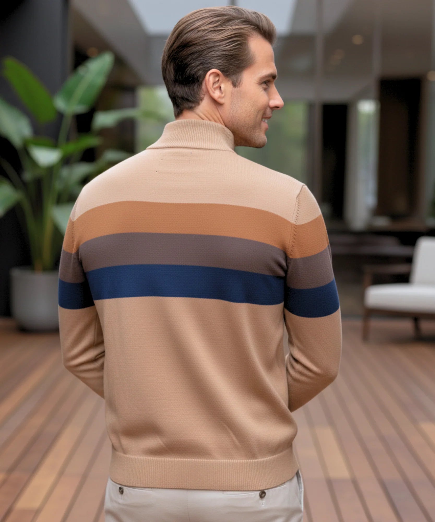 Comprar suéter masculino tricot zíper listrado inverno elegante moderno premium em promoção ZARA